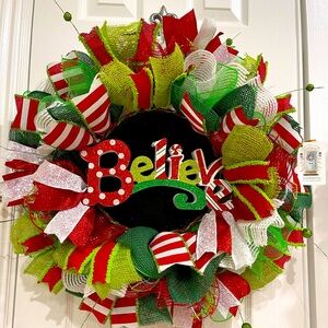 Grinch Colors Christmas “BELIEVE” wreath, BELIEVE Christmas wreath